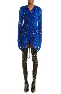 Richard Quinn Glove Sleeve Ruched Sequin Minidress in Blue