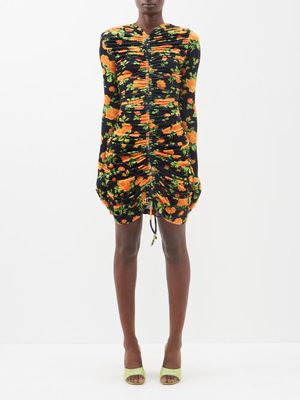 Richard Quinn - Gloved Floral-print Stretch-velour Dress - Womens - Orange Print