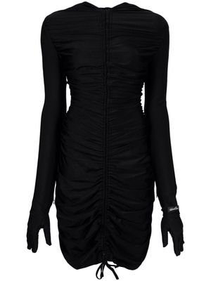 Richard Quinn logo-patch glove-sleeves velvet dress - Black