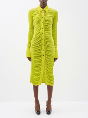 Richard Quinn - Ruched Button-through Stretch-jersey Dress - Womens - Yellow Print