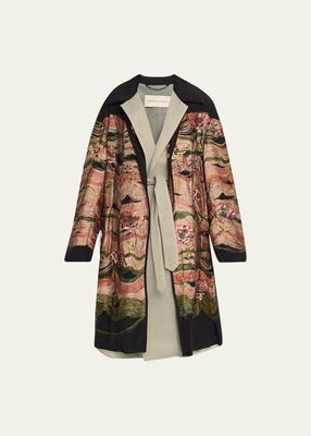Rick Floral-Embroidered Self-Tie Coat