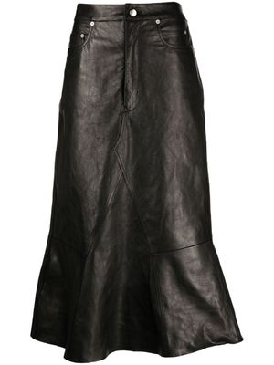 Rick Owens A-line leather midi skirt - Black