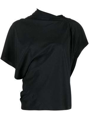 Rick Owens asymmetric draped short-sleeve blouse - Black