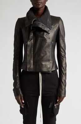 Rick Owens Asymmetric Leather & Virgin Wool Biker Jacket in Black