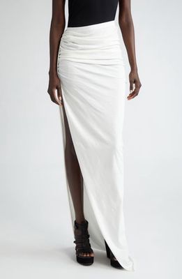 Rick Owens Asymmetric Side Slit Cotton Jersey Maxi Skirt in Milk