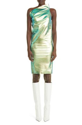 Rick Owens Athena Iridescent One-Shoulder Coated Denim Dress