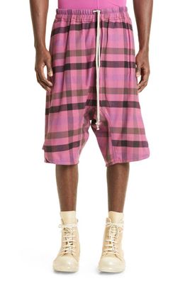 Rick Owens Basket Swingers Check Flannel Shorts in Hot Pink Plaid