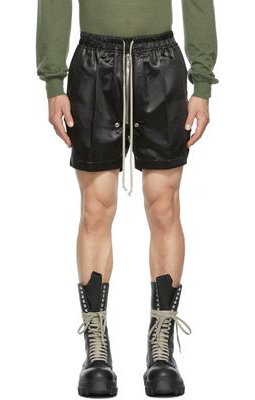 Rick Owens Black Satin Liquid Latex Bela Boxers Shorts