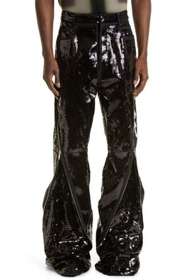 Rick Owens Bolan Banana Zip Embellished Sequin Trousers in Black/Black