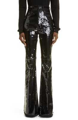 Rick Owens Bolan Sequin High Waist Flare Pants in Black