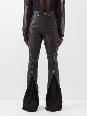 Rick Owens - Bolan Zipped Leather Bootcut Trousers - Womens - Black