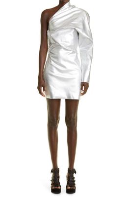 Rick Owens Coated One-Shoulder Minidress in Aluminium