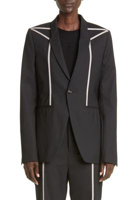 Rick Owens Contrast Detail One-Button Stretch Wool Blazer in Black Pearl