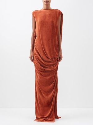 Rick Owens - Draped Side Slit Velvet Gown - Womens - Orange
