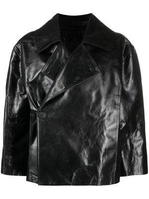 Rick Owens Drella crinkled leather cropped jacket - Black