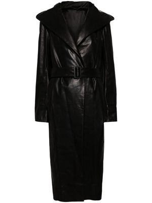 Rick Owens Drella hooded leather coat - Black