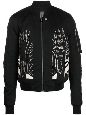 Rick Owens DRKSHDW illustrated-motif bomber jacket - Black