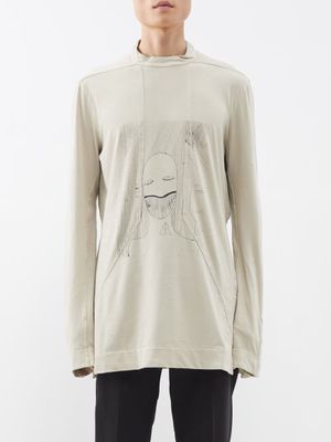 Rick Owens Drkshdw - Toothface-print Cotton-jersey Long-sleeved T-shirt - Mens - Beige Black