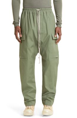 Rick Owens Drop Crotch Stretch Cotton Cargo Pants in Moss