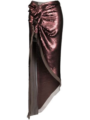 Rick Owens Edfu asymmetric sequinned maxi skirt - Brown
