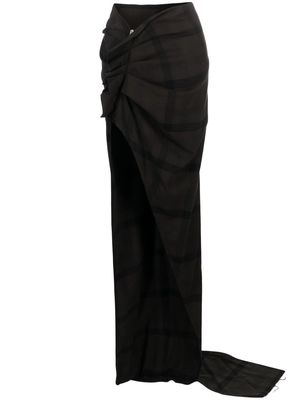 Rick Owens Edfu plaid draped train skirt - Brown