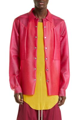 Rick Owens Fogpocket Leather Overshirt in Hot Pink