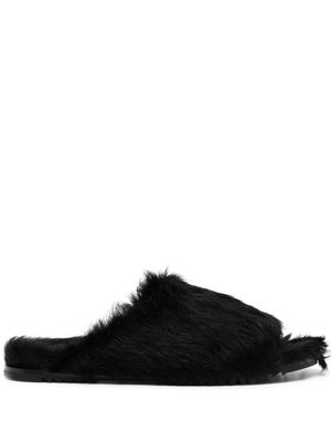 Rick Owens fured open-toe slides - Black