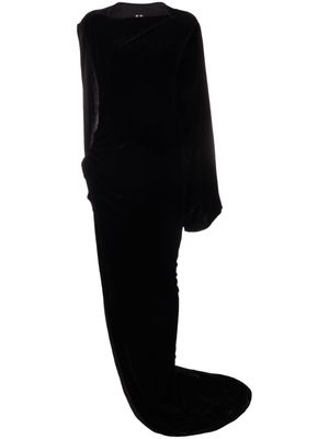 Rick Owens gathered asymmetric velvet gown - Black