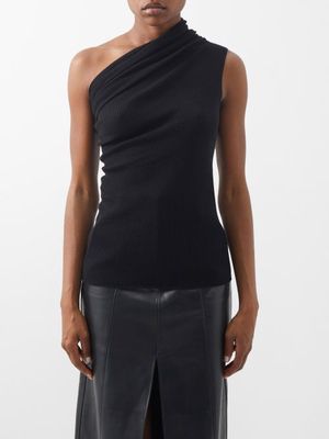 Rick Owens - Gathered One-shoulder Ribbed-wool Top - Womens - Black