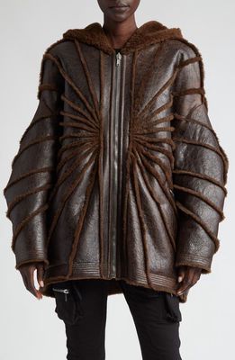 Rick Owens Genuine Shearling Web Detail Leather Jacket in Brown