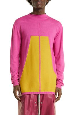 Rick Owens Geo Oversized Wool Sweater in Hot Pink/Lemon