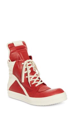 Rick Owens Geobasket High Top Sneaker in Cardinal Red/Milk/Milk
