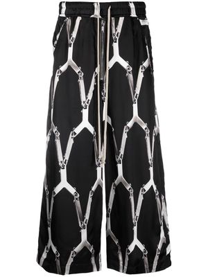 Rick Owens Geth Bela abstract-print cropped trousers - Black