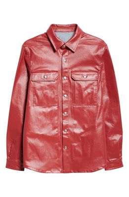 Rick Owens Giacca Coated Denim Overshirt in Cardinal Red