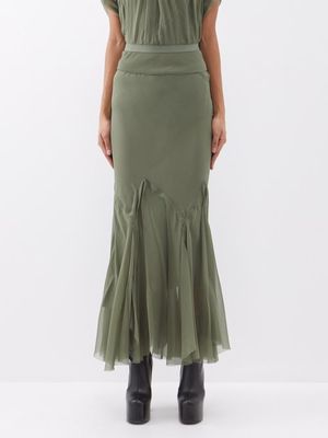 Rick Owens - Godet-pleated Silk-chiffon Maxi Skirt - Womens - Military Green