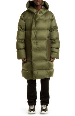 Rick Owens Hooded Down Puffer Coat in Green/Green