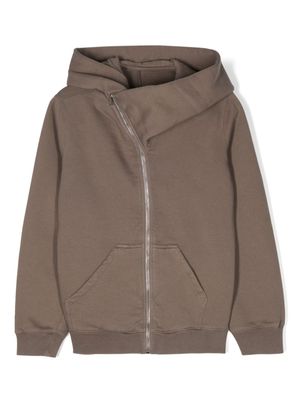 Rick Owens Kids Mountain asymmetric cotton hoodie - Brown