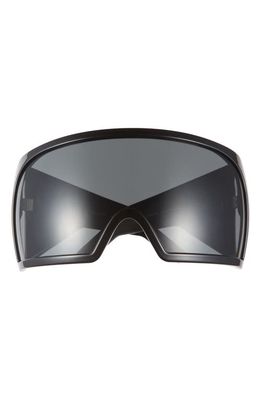 Rick Owens Kriester Oversize Wrap Shield Sunglasses in Black Temple/Black Lens
