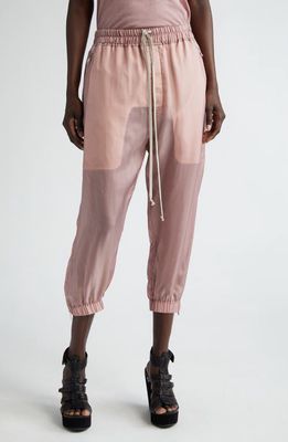 Rick Owens Lido Dégradé Cupro Japonette Drawstring Crop Joggers in Dusty Pink