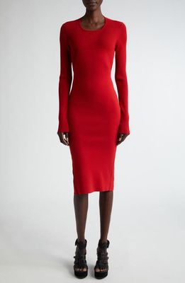 Rick Owens Lido Long Sleeve Open Back Knit Dress in Cardinal Red