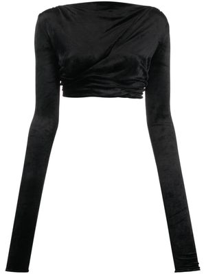 Rick Owens Lilies cropped long-sleeve velvet top - Black