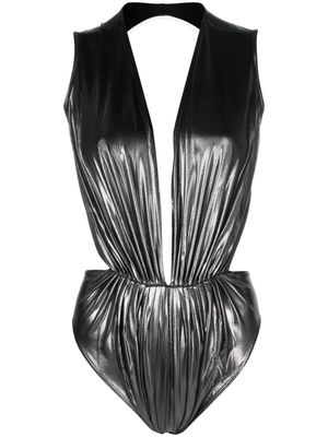 Rick Owens Lilies Gia metallic-effect ruched bodysuit - Silver