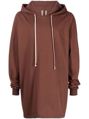 Rick Owens long-line style drawstring hoodie - Brown