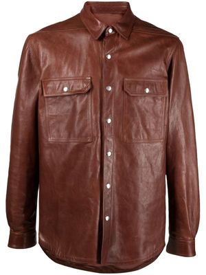Rick Owens long-sleeved leather shirt jacket - Brown