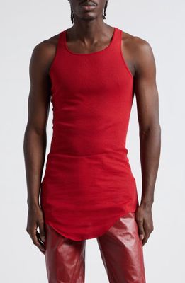 Rick Owens Longline Cotton Tank Top in Cardinal Red