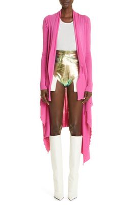 Rick Owens Longline Wool Wrap Cardigan in Hot Pink