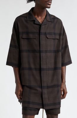 Rick Owens Magnum Tommy Oversize Plaid Wool Button-Up Shirt in Dark Dust Plaid