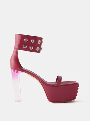 Rick Owens - Minimal Grill Leather Platforms Sandals - Womens - Pink Silver