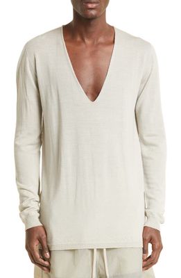 Rick Owens Oversize Deep V-Neck Wool Sweater in Pearl