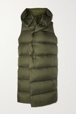 Rick Owens - Oversized Asymmetric Hooded Grosgrain-trimmed Quilted Shell Down Vest - Green